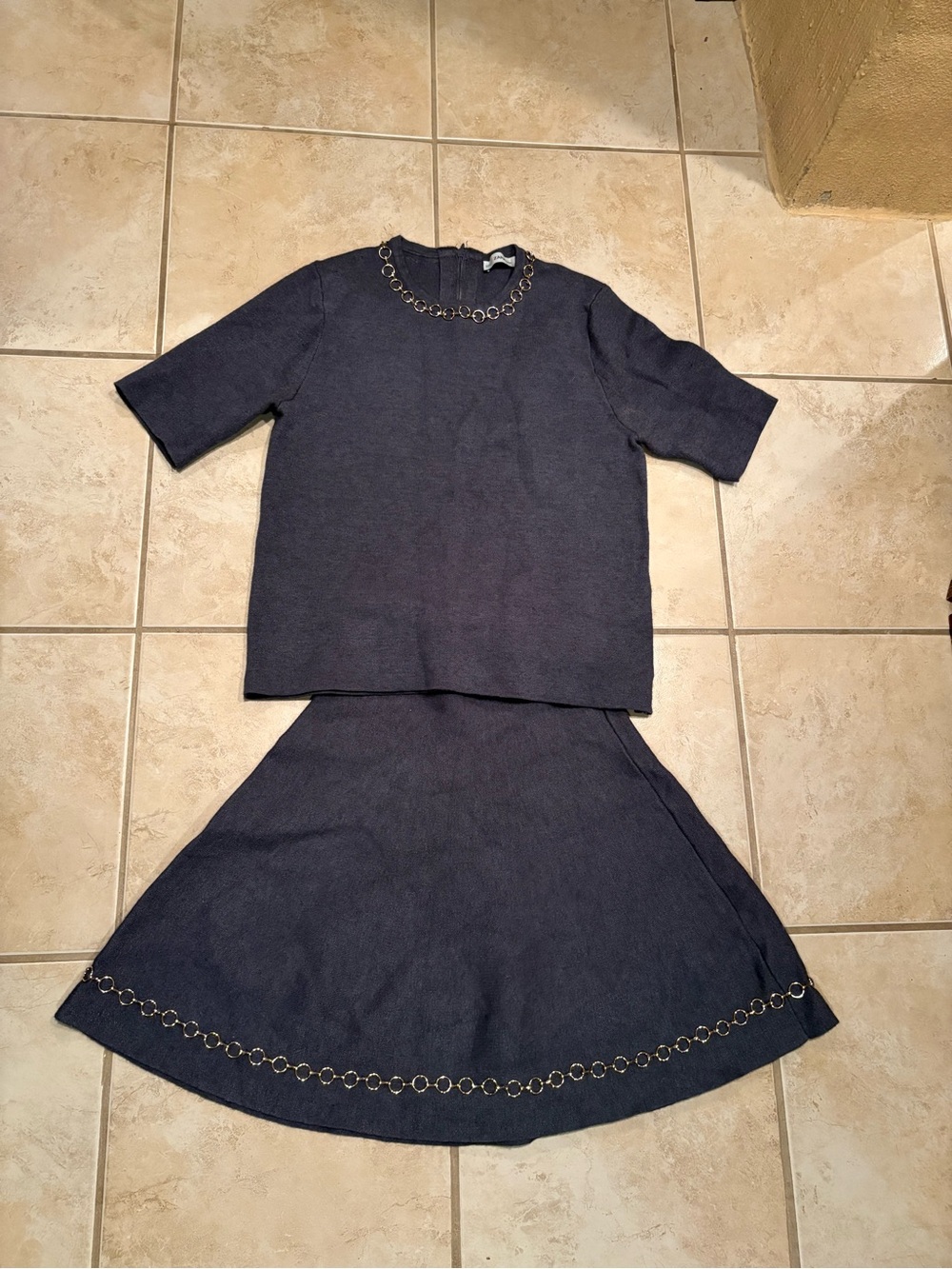 Zara Dark Navy Knit Top with Subtle V-Neck